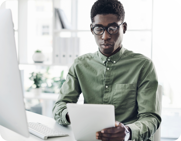 Person organizing documents for immigration